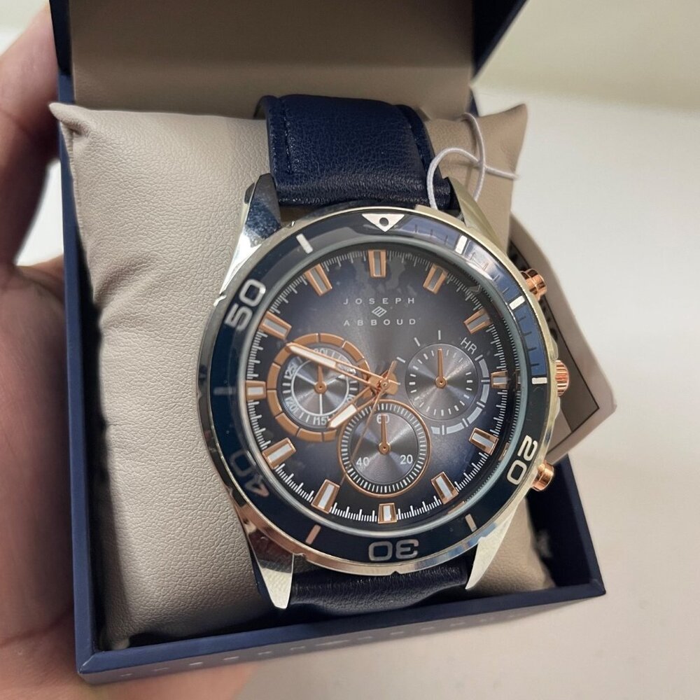 Joseph Abboud Silver-Tone, Blue Strap, Blue Dial, Mens Watch In Original Box - Picture 4 of 13